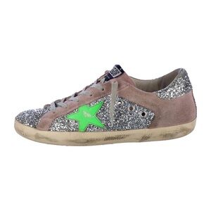 Golden Goose Sparkle Sneakers with Neon Green Super Star Glitter Printed Size 5